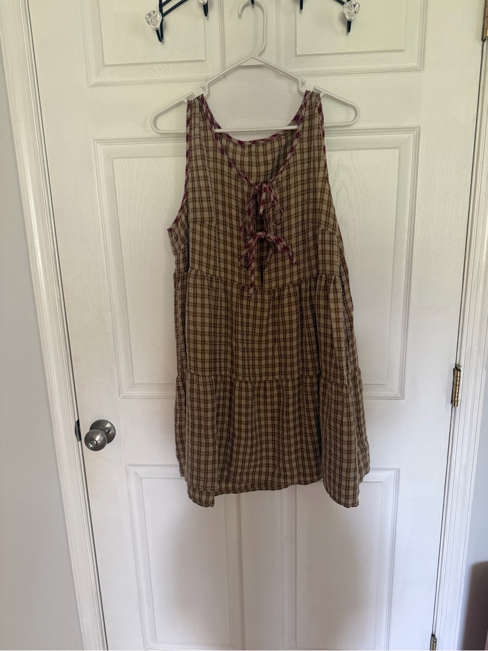 Sleeveless Plaid Tiered Dress - Brown